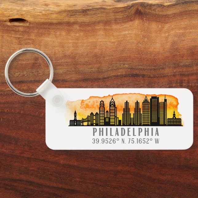 Philadelphia Sunset Skyline Map Koordinaten Schlüsselanhänger (Rückseite)
