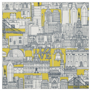 Philadelphia Toile gelb Indigo Stoff