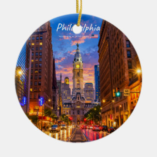 Philadelphia, USA - Rathaus Twilight Skyline Keramik Ornament