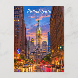 Philadelphia, USA - Rathaus Twilight Skyline Postkarte