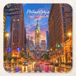Philadelphia, USA - Rathaus Twilight Skyline Rechteckiger Pappuntersetzer