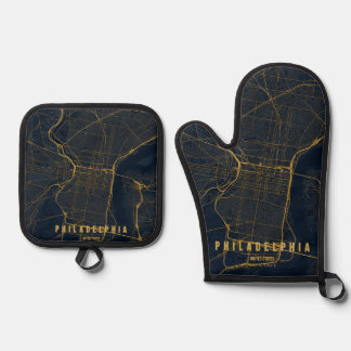 Philadelphia USA Stadtplan Minimales Design Ofenhandschuh & Topflappen-Set