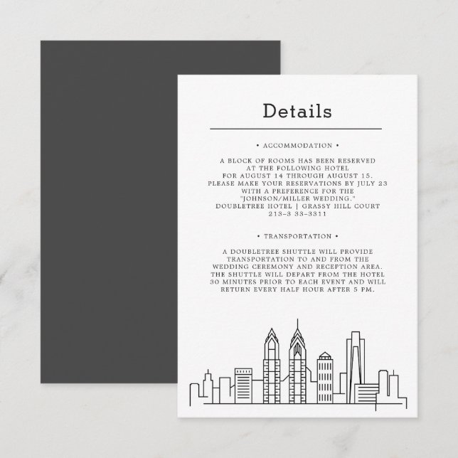 Philadelphia Wedding | Gästebuch Begleitkarte (Vorne/Hinten)