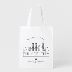 Philadelphia Wedding   Stilisierte Skyline Wiederverwendbare Einkaufstasche