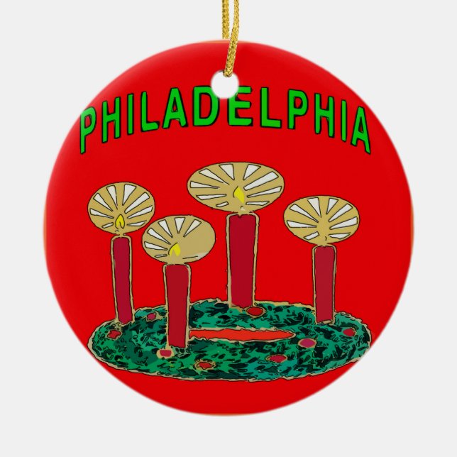 Philadelphia Weihnachtsbaum Keramikornament (Vorne)