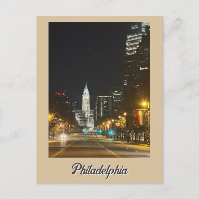 Philadelphie à la carte postale de nuit (Devant)