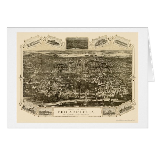 Philadelphie, carte panoramique de PA - 1876 (Devant horizontal)