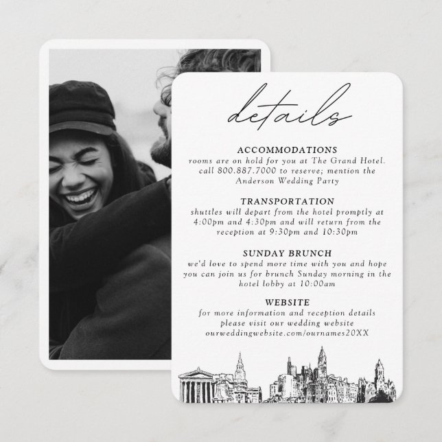 Philadelphie Détails du Mariage Carte de boîtier (Devant / Derrière)