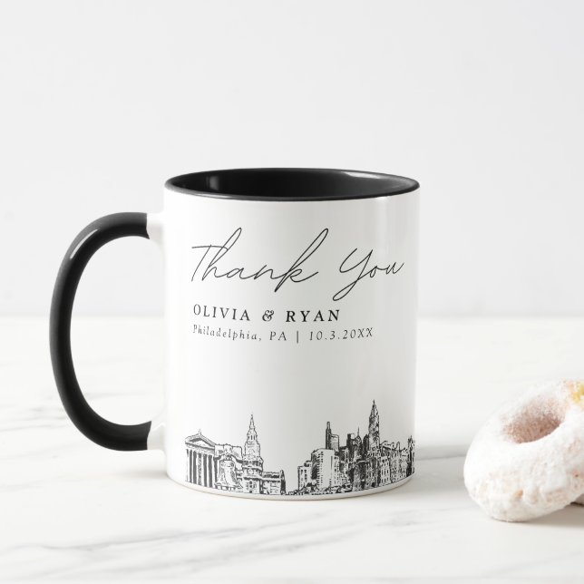 Philadelphie Simple Personnalisé Mariage Café Mug (Avec donut)