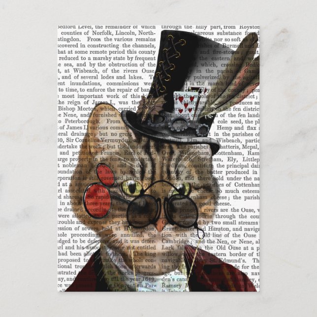 Phileas Feline Steampunk Cat & Top Hat 2 Postkarte (Vorderseite)
