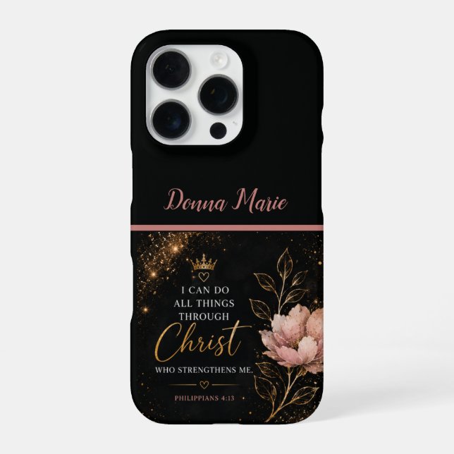 Philipper 4:13 Florale christliche  iPhone 16 Pro Hülle (Rückseite)