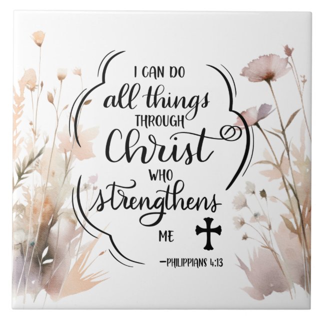 Philippianer 4:13 Alles durch die Christi-Bibel Fliese (Vorderseite)