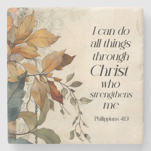 Philippianer 4:13 Alles durch die Christi-Bibel Steinuntersetzer (Vorderseite)