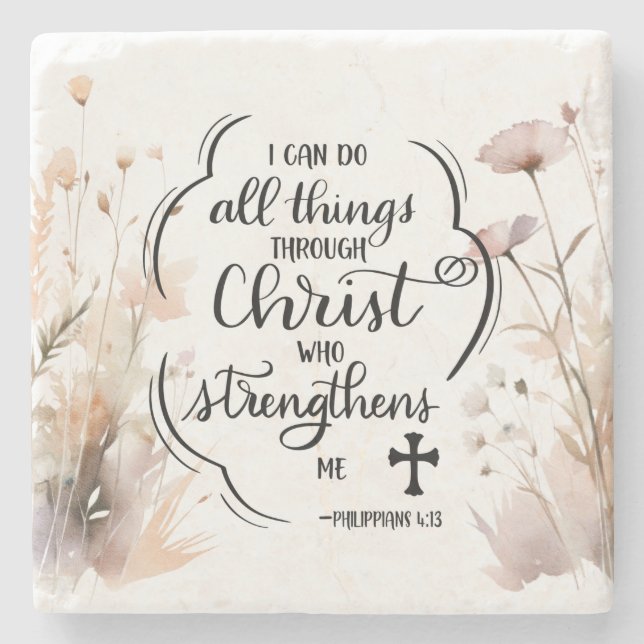 Philippianer 4:13 Alles durch die Christi-Bibel Steinuntersetzer (Vorderseite)