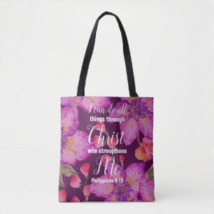 Philippians-4:13 Bibel-Vers mit Blumen Tasche
