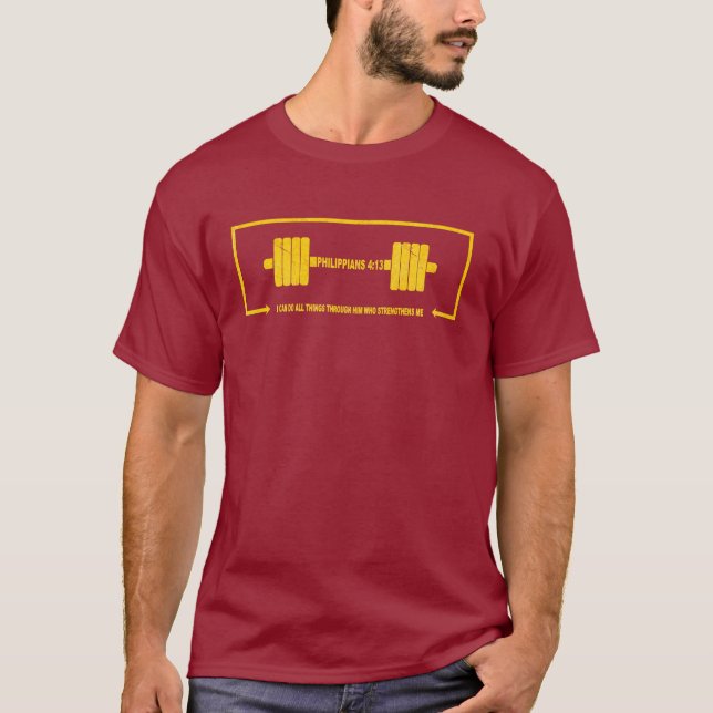 Philippians 4:13 Christian Barbell Strength T-Shirt (Vorderseite)