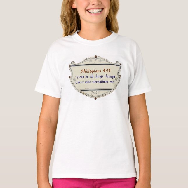 Philippians 4:13 Shield Girl's Tee Shirt (Vorderseite)
