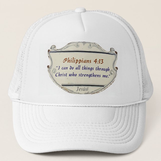 Philippians 4:13 Shield Trucker Hat Truckerkappe (Vorderseite)