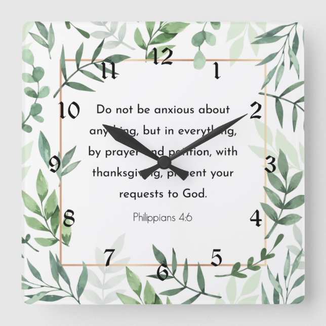 Philippians 4:6, Bible Verse, Christianity Quadratische Wanduhr (Vorderseite)
