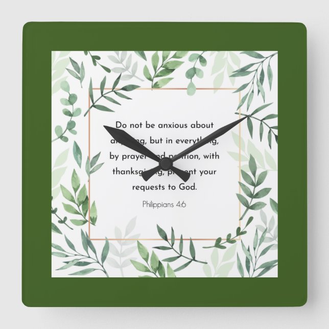 Philippians 4:6, Bible Verse, Quadratische Wanduhr (Vorderseite)