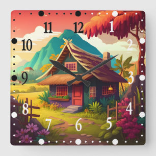 Philippine Traditional House-36543 Quadratische Wanduhr