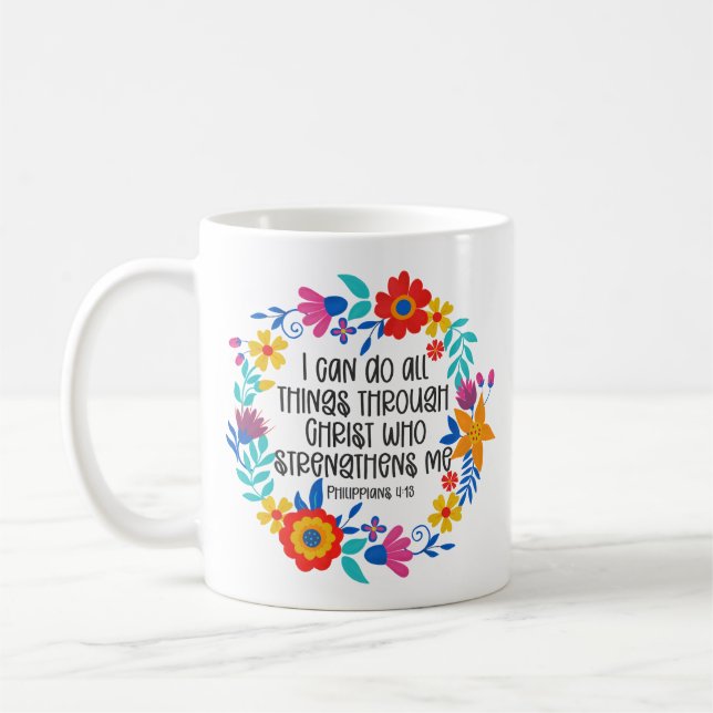 Philippinen 4:13 Bibelschrift Folk Art Floral Kaffeetasse (Links)