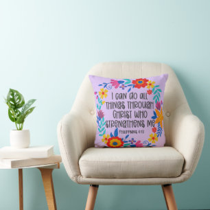 Philippinen 4:13 Bibelschrift Folk Art Floral Kissen