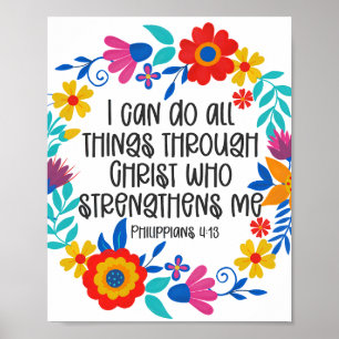 Philippinen 4:13 Bibelschrift Folk Art Floral Poster