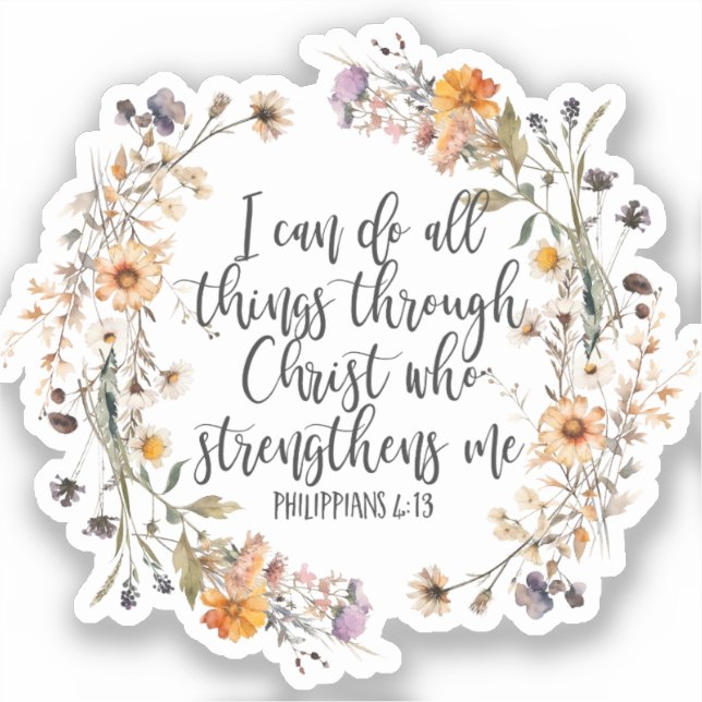 Philippinen 4:13 Bibelschrift Verse Floral Boho Aufkleber (Vorderseite)