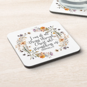 Philippinen 4:13 Bibelschrift Verse Floral Boho Getränkeuntersetzer