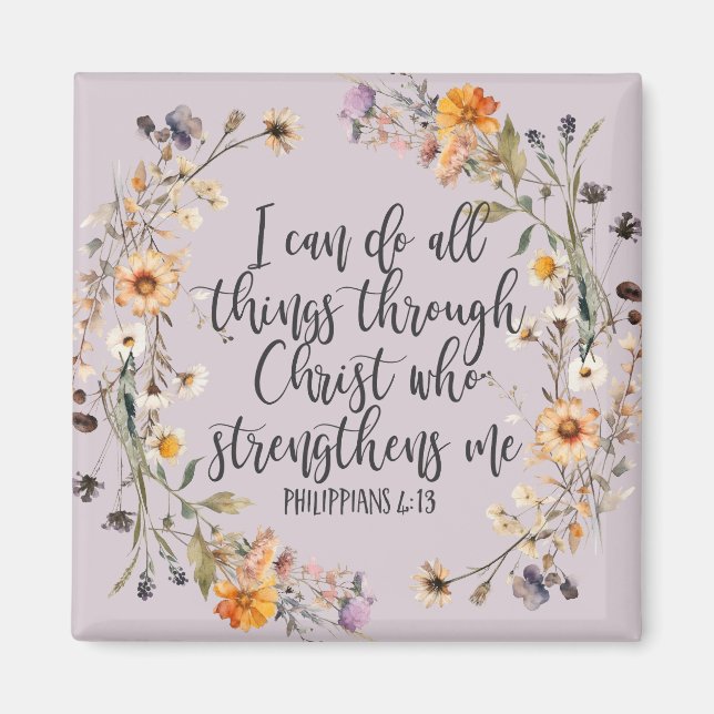 Philippinen 4:13 Bibelschrift Verse Floral Boho Magnet (Vorne)