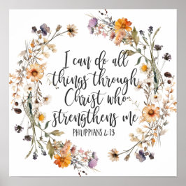 Philippinen 4:13 Bibelschrift Verse Floral Boho Poster