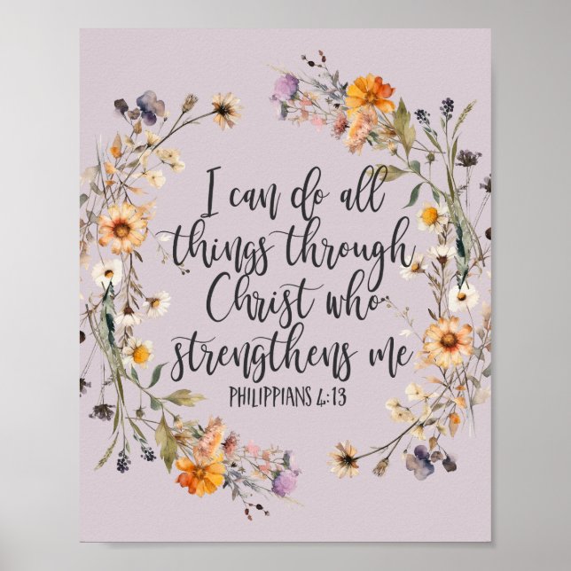 Philippinen 4:13 Bibelschrift Verse Floral Boho Poster (Vorne)