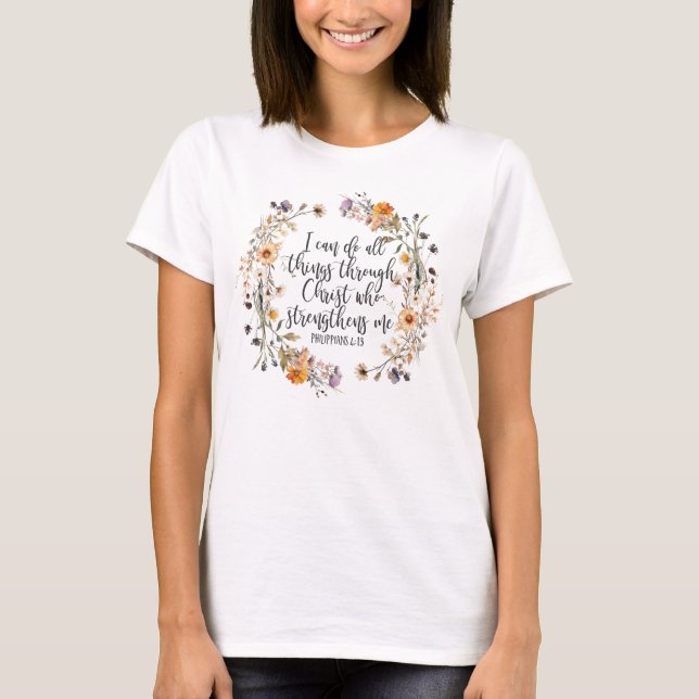 Philippinen 4:13 Bibelschrift Verse Floral Boho T-Shirt (Vorderseite)