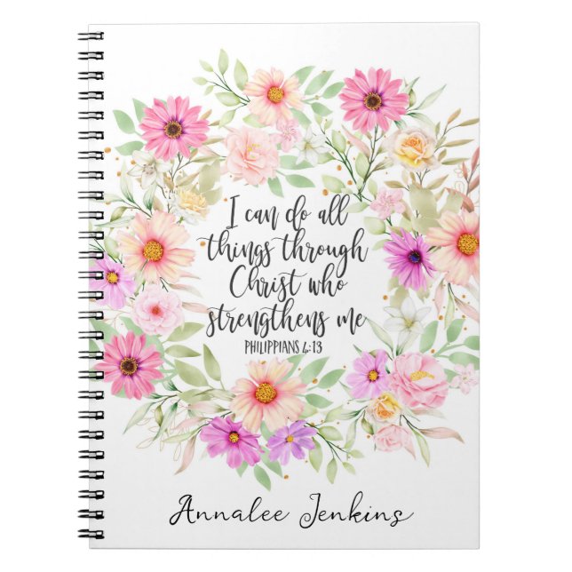 Philippinen 4:13 Bibelschrift Verse Floral Notizblock (Vorderseite)