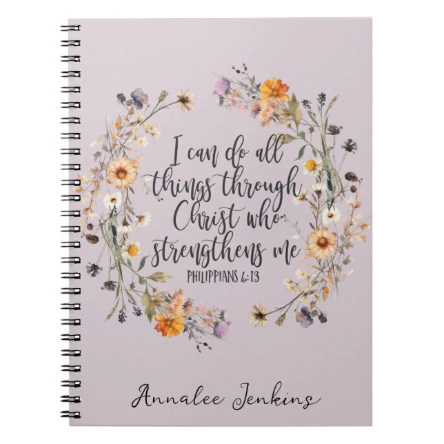 Philippinen 4:13 Bibelschrift Verse Floral Notizblock (Vorderseite)