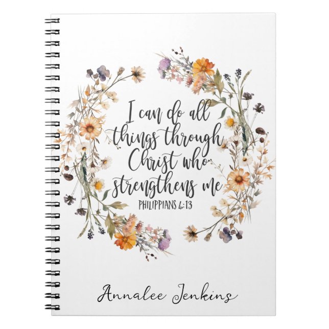Philippinen 4:13 Bibelschrift Verse Floral Notizblock (Vorderseite)