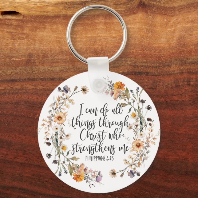 Philippinen 4:13 Bibelschrift Verse Floral Schlüsselanhänger (Rückseite)