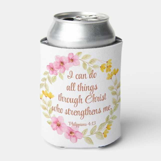 Philippinen 4:13 Rosa und Gelbe Schrift Dosenkühler (Kanne Vorderseite)