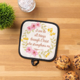 Philippinen 4:13 Rosa und Gelbe Schrift Topflappen