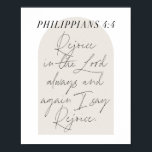 Philippinen 4:4 Minimal Boho Beige Arch Script Poster<br><div class="desc">Freude am Herrn immer...  -Philippinen 4:4 Minimal Boho Beige Arch Script</div>
