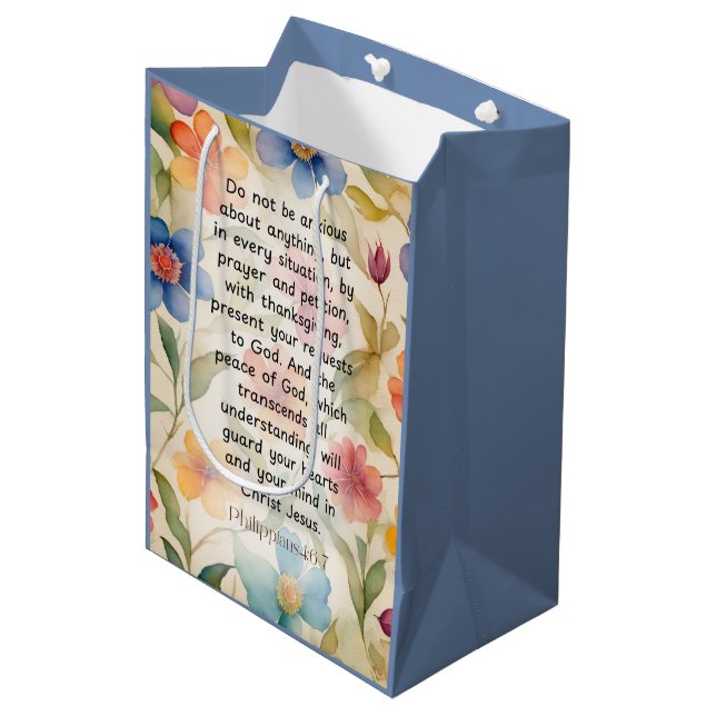 Philippinen 4:6-7 Christliche Bibelverse Wasserfar Mittlere Geschenktüte (Vorderseite Schrägansicht)
