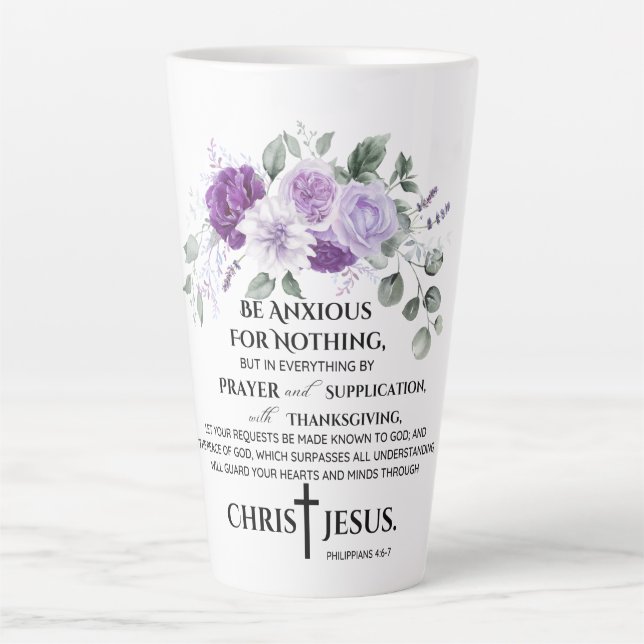 Philippinen 4:6-7 Schrift Lila Blume Milchtasse (Vorderseite)