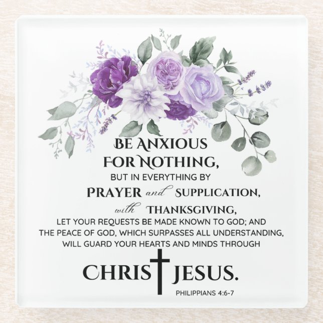 Philippinen 4:6-7 Schrift Purple Flowers Glasuntersetzer (Vorderseite)