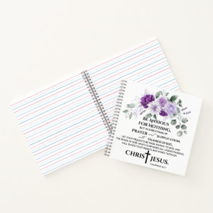 Philippinen 4:6-7 Schrift Purple Flowers Notizbuch