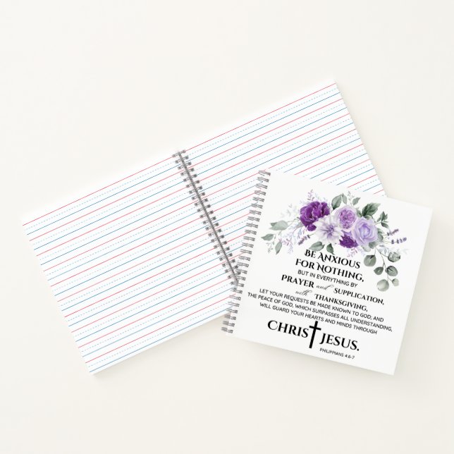Philippinen 4:6-7 Schrift Purple Flowers Notizbuch (Innenseite)