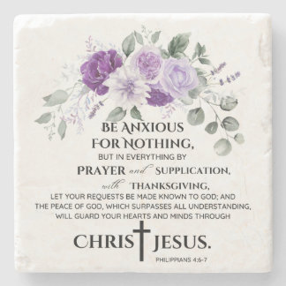Philippinen 4:6-7 Schrift Purple Flowers Steinuntersetzer