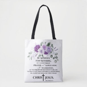 Philippinen 4:6-7 Schrift Purple Flowers Tasche