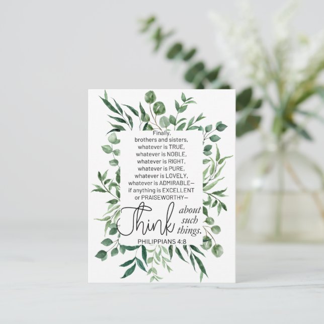 Philippinen 4:8 Was auch immer ist Noble Eukalyptu Postkarte (Stehend Vorderseite)