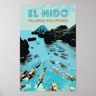 Philippinen, Boote in wunderschönen El Nido, Palaw Poster